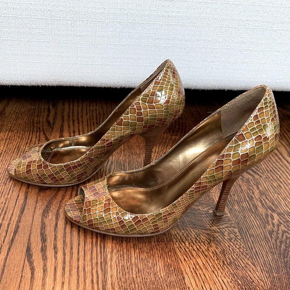 Nine West Embossed Leather Peep-Toe Pumps - Picture 2 of 6